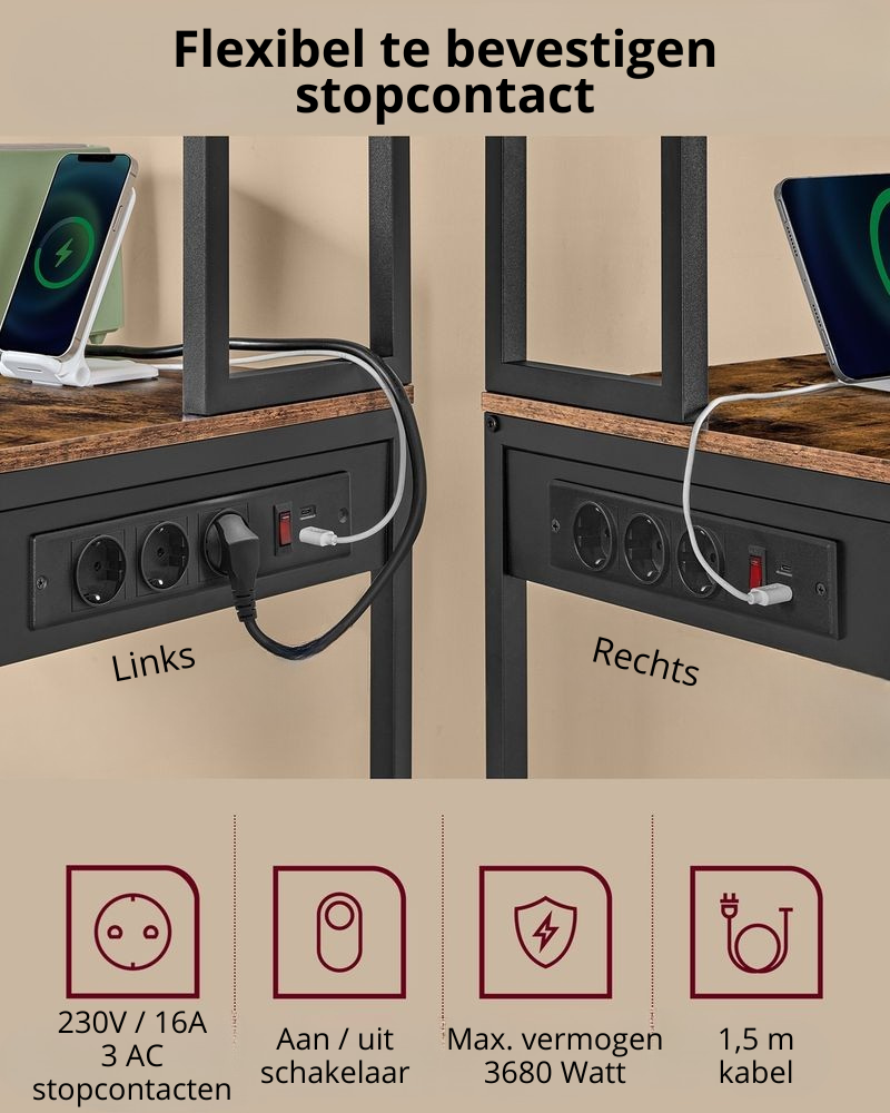 Nancy's Parcines Keukenkast - Keukenrek - LED-Verlichting - Vintage Bruin / Zwart - ± 80 x 40 x 170 cm