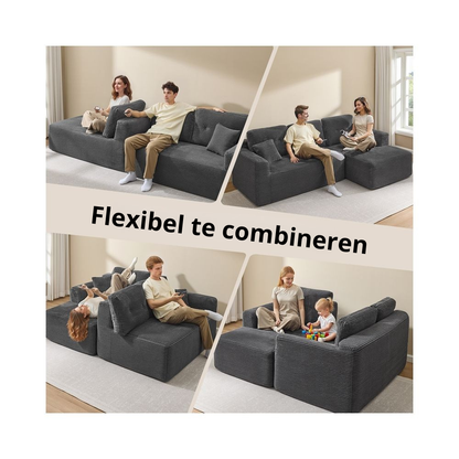Nancy's Potenza Hoekbank - Modulaire bank - Chaise longue rechts - Grijs - Corduroy - ± 245 x 150 x 75 cm
