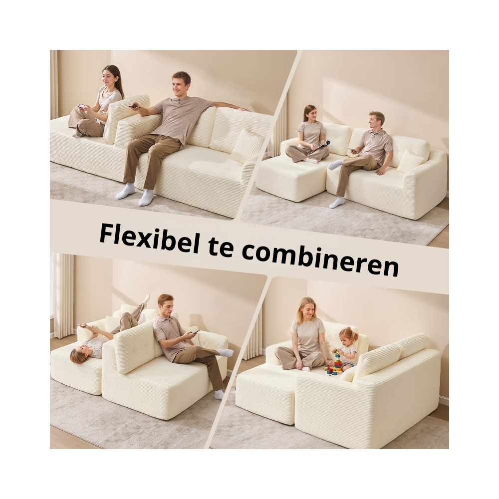 Nancy's Potenza Hoekbank - Modulaire bank - Chaise longue links - Crèmewit - Corduroy - ± 245 x 150 x 75 cm