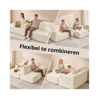 Nancy's Potenza Hoekbank - Modulaire bank - Chaise longue rechts - Crèmewit - Corduroy - ± 245 x 150 x 75 cm
