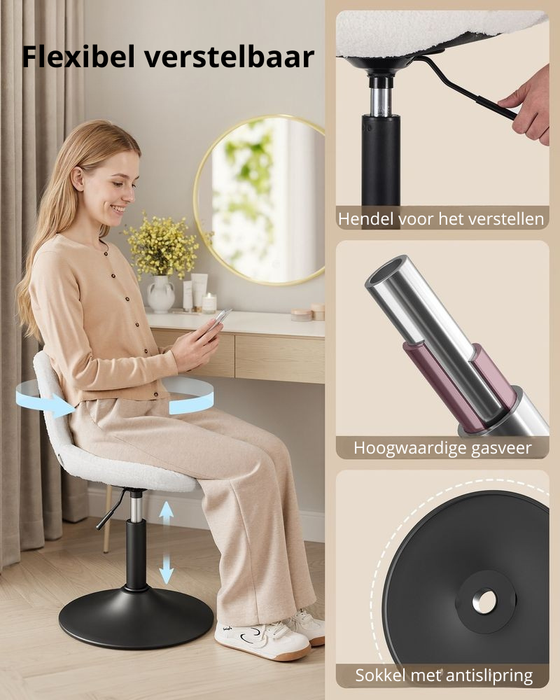 Nancy's Praiano Make-Up Kruk - Make Up stoel - Draaistoel - Kaptafel kruk - In hoogte verstelbaar - Crèmewit