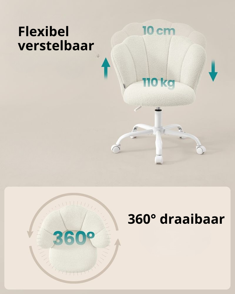 Nancy's Serrone Make-Up Krukje - Make-Up Stoel - Kaptafel Kruk - Kaptafel Stoel - Crèmewit - Fleece