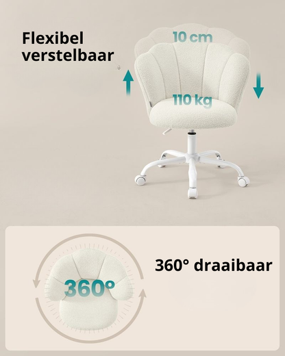 Nancy's Serrone Make-Up Krukje - Make-Up Stoel - Kaptafel Kruk - Kaptafel Stoel - Crèmewit - Fleece