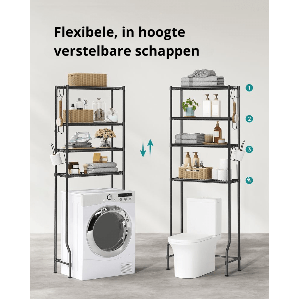 Nancy's Bentivoglio Toiletkast - Toilet Meubel - Badkamerrek - Wasmachinerek - Zwart - Staal - ± 60 x 30 x 175 cm