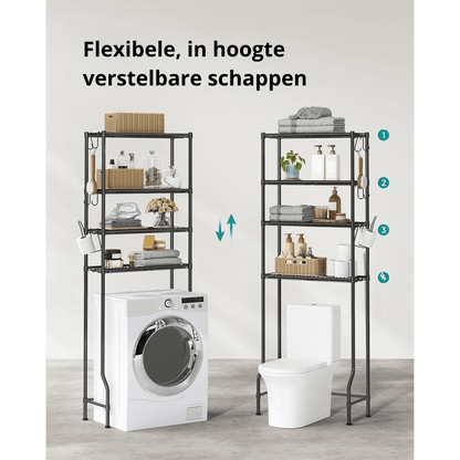 Nancy's Bentivoglio Toiletkast - Toilet Meubel - Badkamerrek - Wasmachinerek - Zwart - Staal - ± 60 x 30 x 175 cm