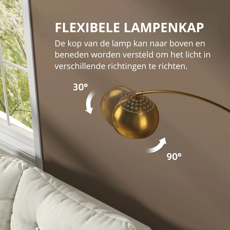 Nancy's Paroldo Vloerlamp - Staande Lamp - Verstelbare Lampenkap - Zwart / Goud - Staal / Marmer