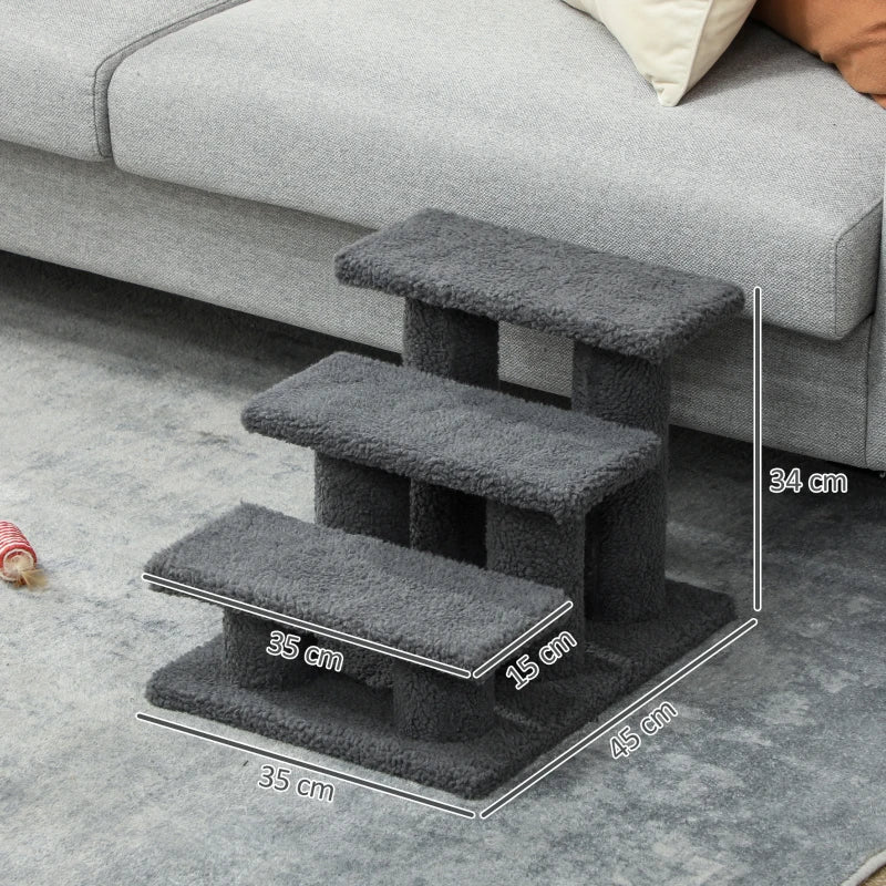 Nancy's Torno Kattentrap - Met 3 treden - Donkergrijs - Pluche - 45 x 35 x 34 cm
