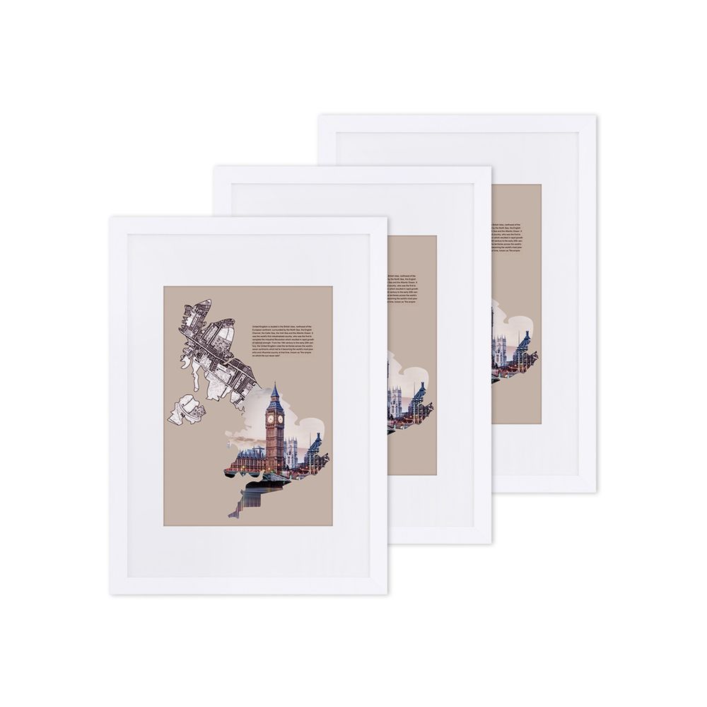 Ensemble de cadres photo de Nancy - 3 pièces - Collage - Cadres photo en MDF blanc pour A3 ou A4 avec bordure blanche