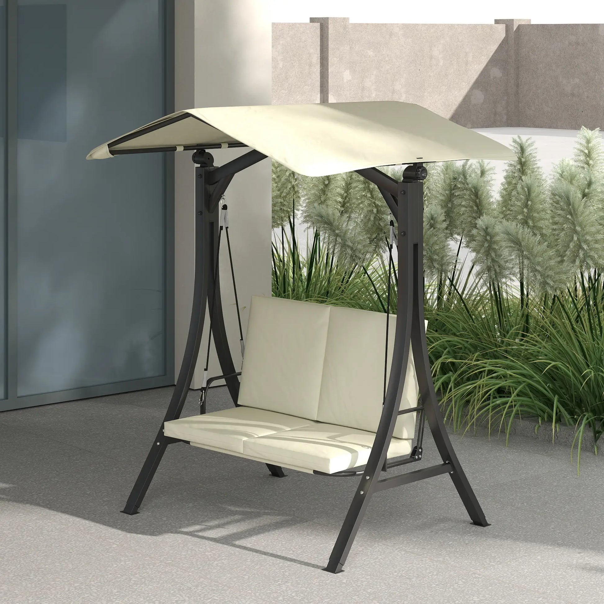 Nancy's Corchiano Schommelbank - Tuinschommel - Hollywood Schommel - Zwart / Crème - ± 150 x 120 x 180 cm