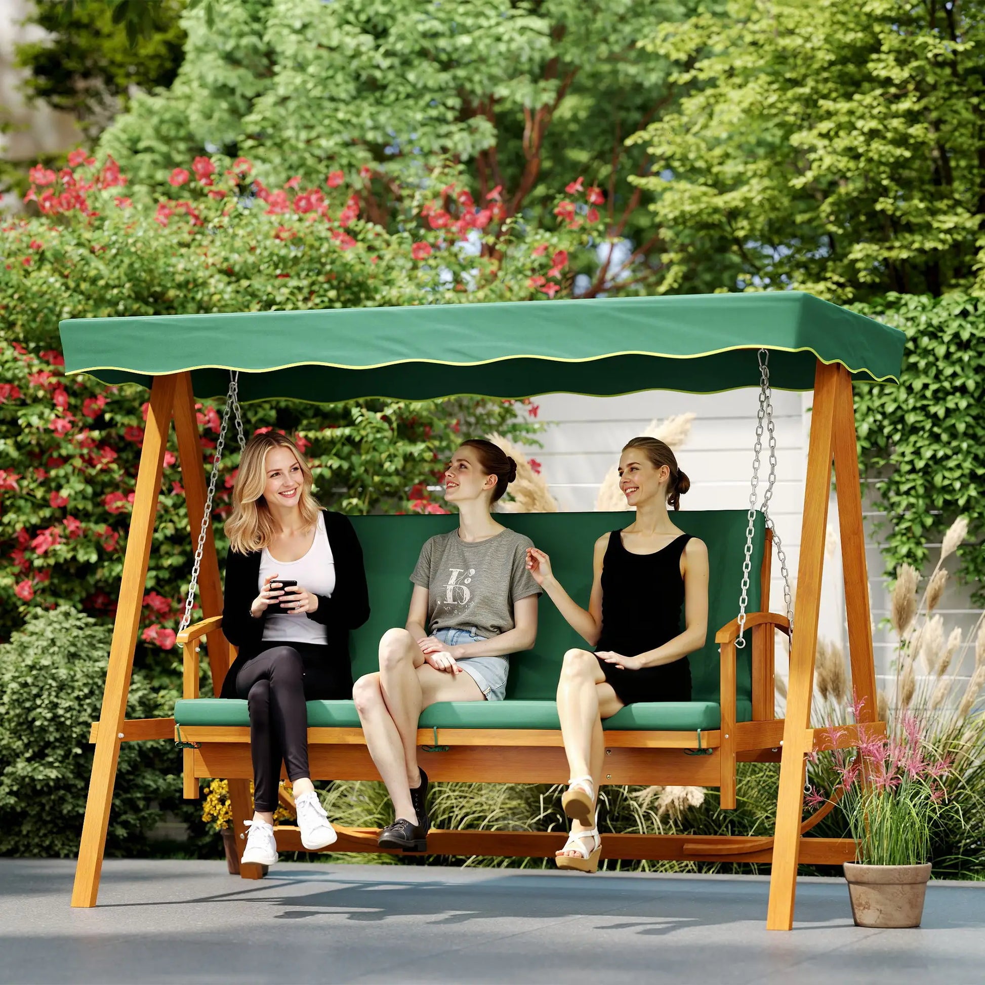 Nancy's Gavardo Schommelbank - Hollywoodschommel - Tuinschommel - Groen - Dennenhout - ± 235 x 130 x 180 cm