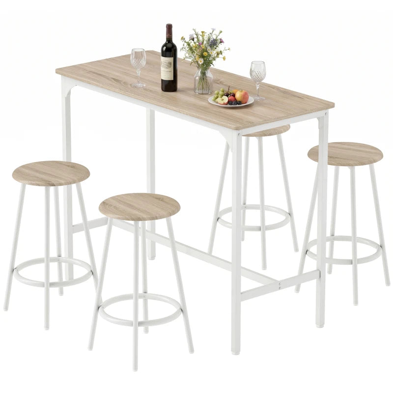 Nancy's Trecase Bartafel Set - Barset - 5-Delige Set - Ruimtebesparend - Eiken / Wit