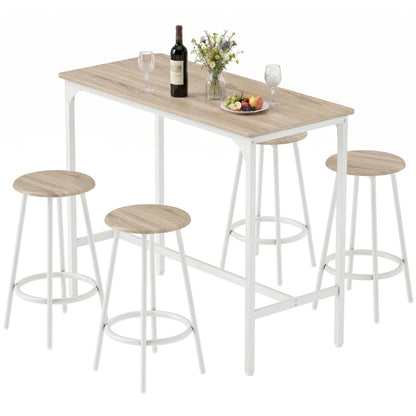 Nancy's Trecase Bartafel Set - Barset - 5-Delige Set - Ruimtebesparend - Eiken / Wit