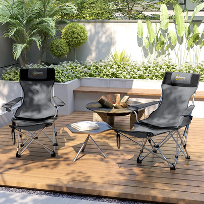 Nancy's Radicofani Campingstoelen - Strandstoelen - Set van 2 - Opvouwbaar - Grijs / Zwart