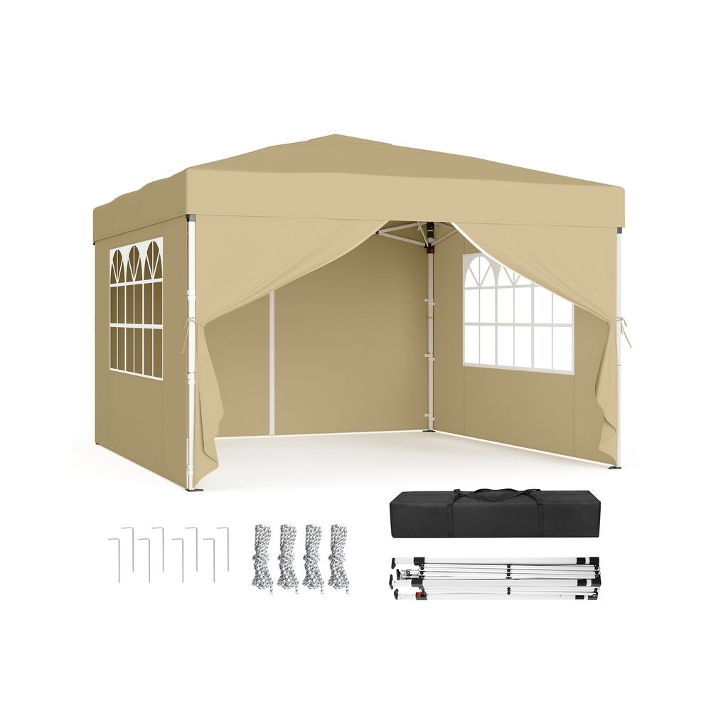 Nancy's Ruffre Partytent - Tuintent - Afneembare zijwanden - Zonwering - Opvouwbaar en draagbaar - Beige - 300 x 300 x 260 cm