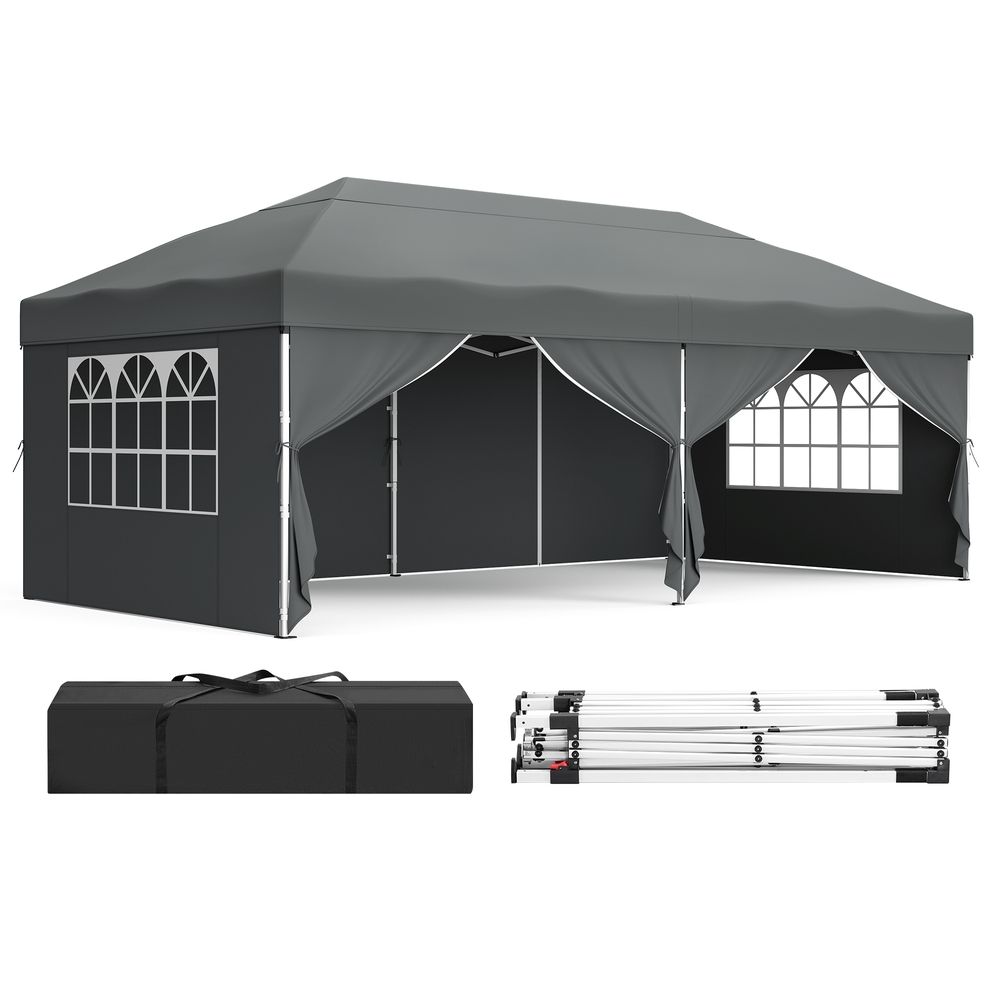 Nancy's Ruffano Partytent - Tuintent - Zonwering - Opvouwbaar - Afneembare zijwanden - Grijs - 600 x 300 x 260 cm
