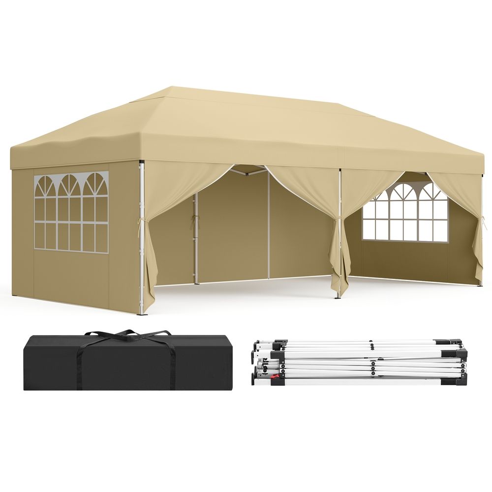 Nancy's Rufina Partytent - Tuintent - Afneembare zijwanden - UV-Wering - Opvouwbaar - Beige - 600 x 300 x 260 cm