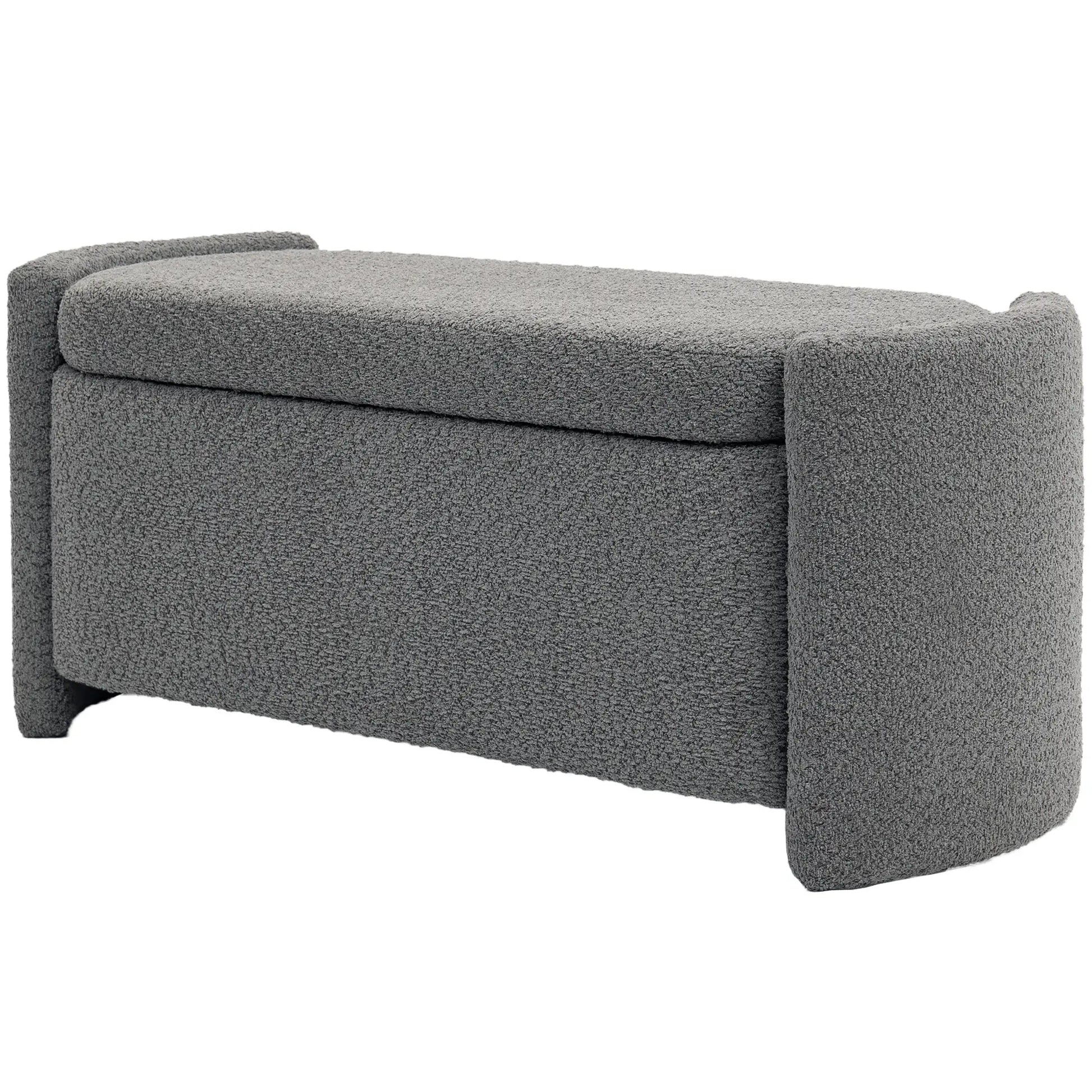 Nancy's Ferriere Opbergbank - Poef met Opbergruimte - Grijs - Teddyfluweel - ± 105 x 45 x 45 cm