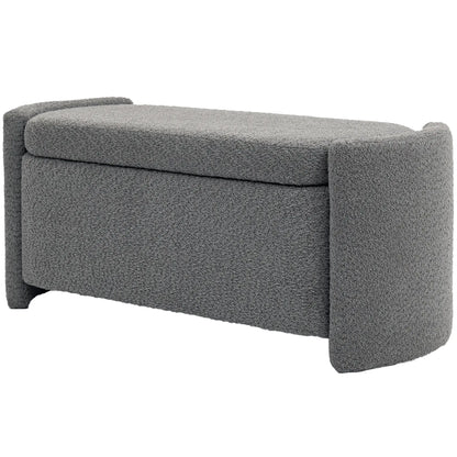 Nancy's Ferriere Opbergbank - Poef met Opbergruimte - Grijs - Teddyfluweel - ± 105 x 45 x 45 cm