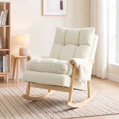 Nancy's Vandoies Schommelstoel - Relaxstoel - Twee zijvakken - Crèmewit - Flanel