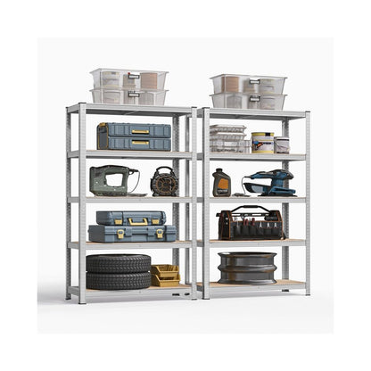 Nancy's Stelvio Stellingkasten Set van 2 - Opbergrek - Opbergkast - Verstelbare legplanken - Zilver - Staal - 90 x 40 x 180 cm