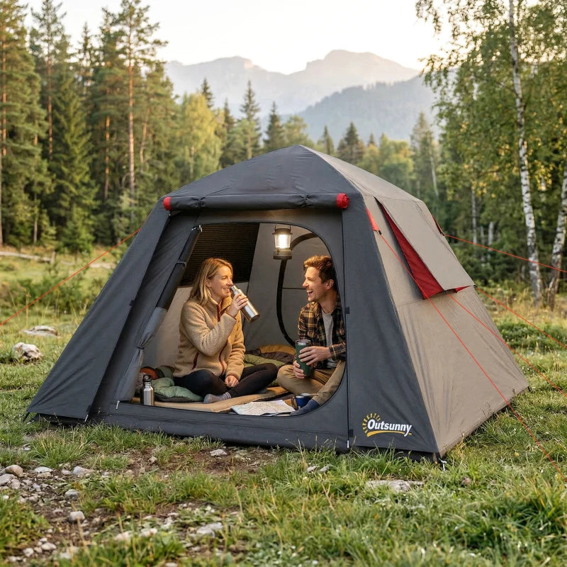 Nancy's Soave Kampeertent - Campingtent - 2-Persoons Koepeltent - Grijs / Rood - 210 x 210 x 150 cm