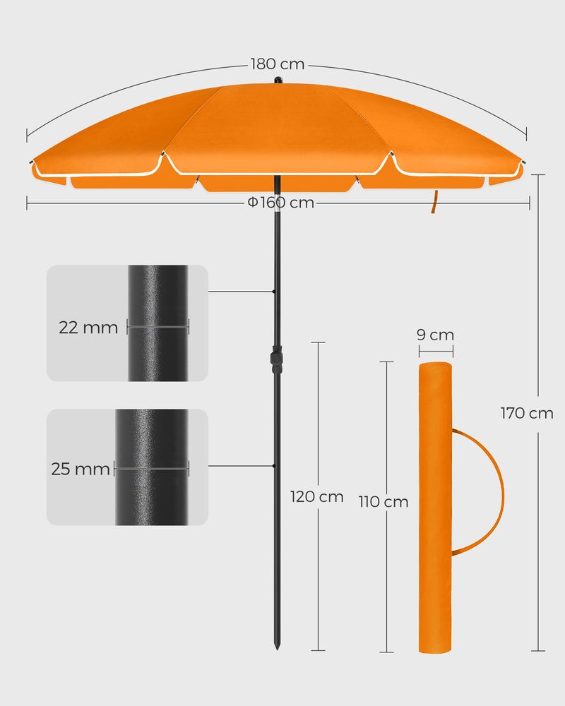 Nancy's Hallando Parasol - Tuinparasol - Oranje - Polyester - Ø 160 cm