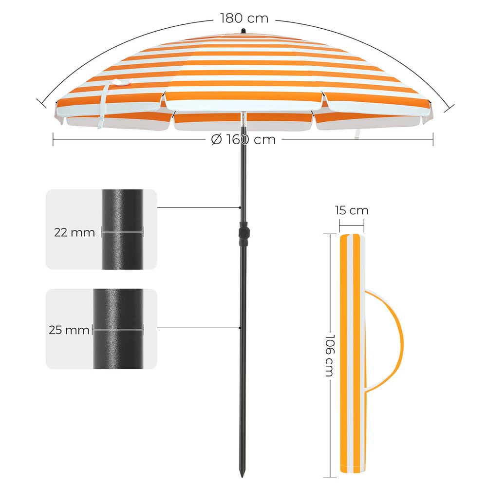 Nancy's Hoeranda Parasol - Gestreepte Parasol - Oranje / Wit - Ø 160 cm