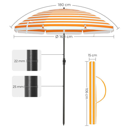Nancy's Hoeranda Parasol - Gestreepte Parasol - Oranje / Wit - Ø 160 cm