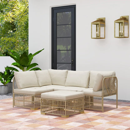 Nancy's Faeto Loungeset - Tuinset - 5-Delige Lounge Set voor Buiten - Natuurlijk / Crème - Rotan