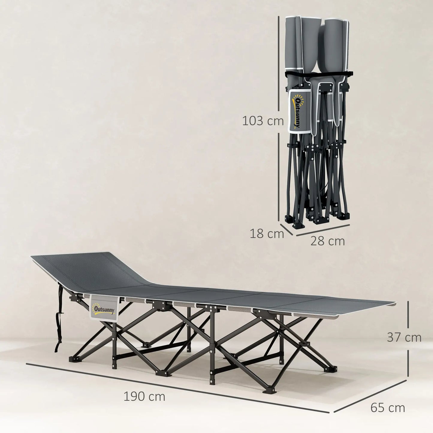 Nancy's Gattinara Stretcher - Campingbed - Veldbed - Grijs - ± 190 x 65 x 35 cm