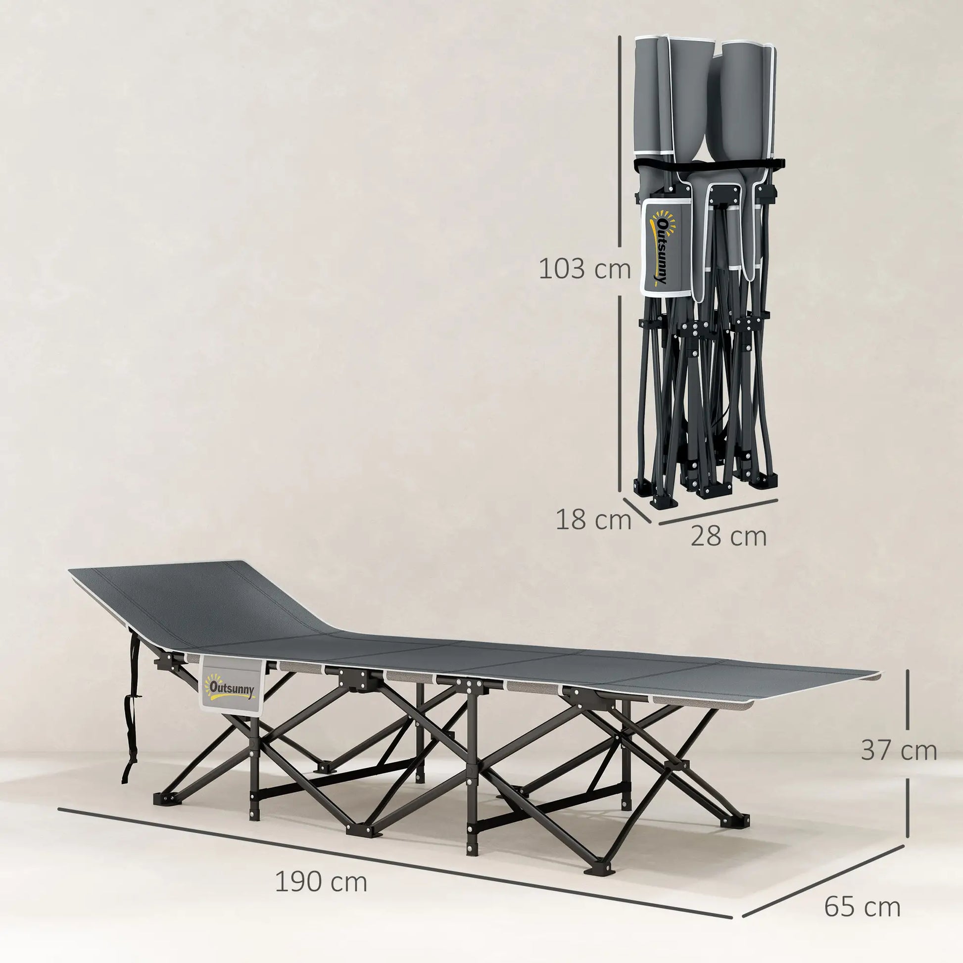 Nancy's Gattinara Stretcher - Campingbed - Veldbed - Grijs - ± 190 x 65 x 35 cm