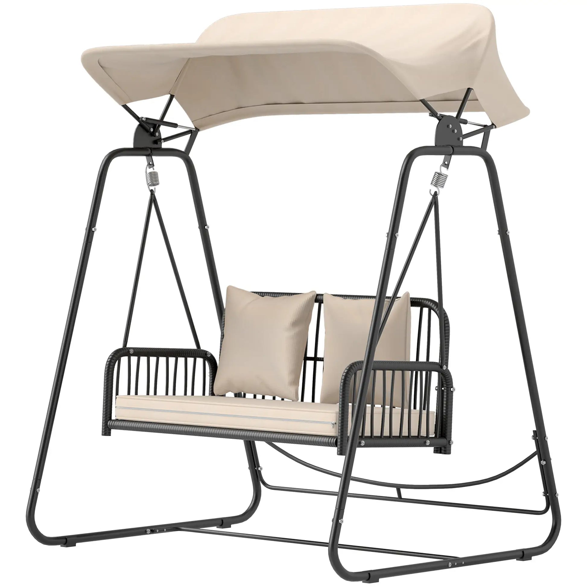 Nancy's Chiavarese Schommelbank - Tuinschommel - Hollywoodschommel - Zwart / Kaki - Rotan - ± 150 x 120 x 180 cm
