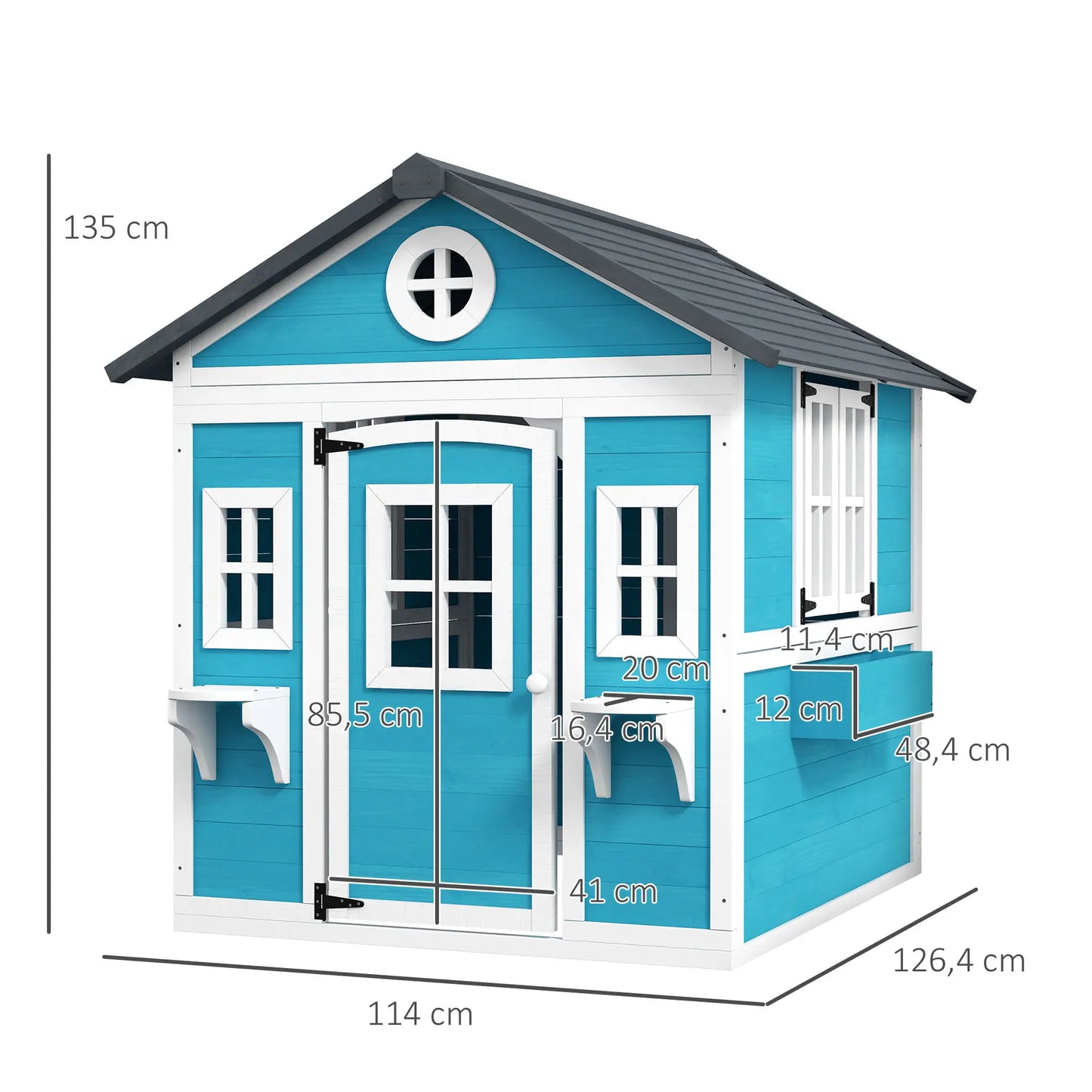 Nancy's Domaso Speelhuisje - Kinderspeelhuis - Blauw / Wit / Grijs - Dennenhout - ± 115 x 125 x 135 cm