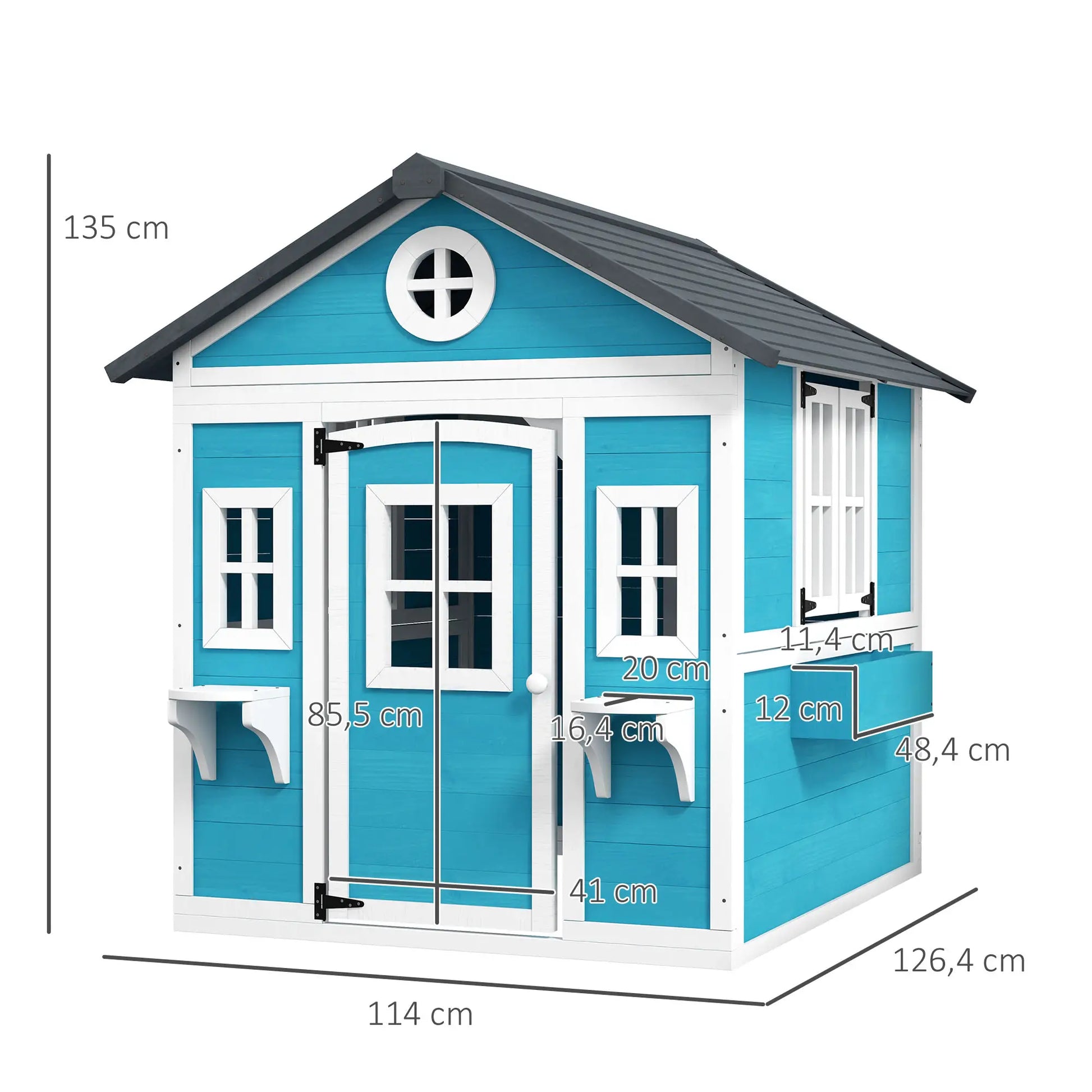 Nancy's Domaso Speelhuisje - Kinderspeelhuis - Blauw / Wit / Grijs - Dennenhout - ± 115 x 125 x 135 cm