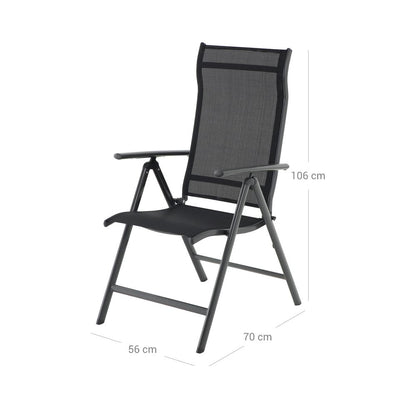 Nancy's Betonville Garden Chairs - Set of 4 - Folding Chairs - Outdoor Chairs - Aluminum Frame - Adjustable Backrest - Black