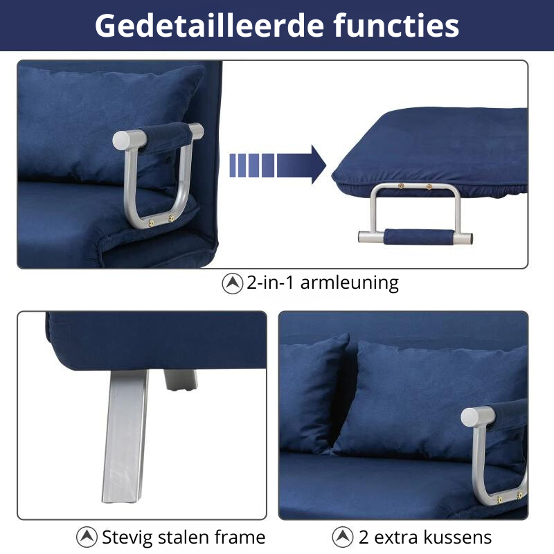 Nancy's Carapito Slaapbank - Zitbank - Bank met slaapfunctie - Blauw
