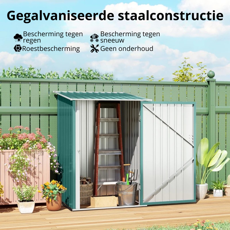 Nancy's Pejo Opbergschuur - Tuinschuur - Gereedschapsschuur - Groen - Staal - ± 100 x 100 x 160 cm