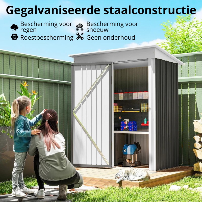 Nancy's Pellaro Opbergschuur - Gereedschapsschuur - Tuinschuur - Donkergrijs - Staal - ± 16 x 95 x 163/181 cm