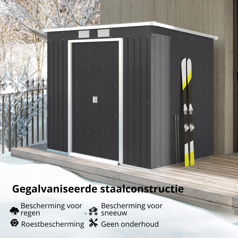 Nancy's Penango Opbergschuur - Gereedschapsschuur - Tuinschuur - Tuinhuisje - Grijs - Staal - ± 215 x 130 x 159/172 cm