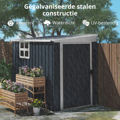 Nancy's Contigliano Opbergschuur - Tuinschuur - Tuinhuisje - Schuurtje - Grijs - Staal - ± 130 x 195 x 161/181H cm
