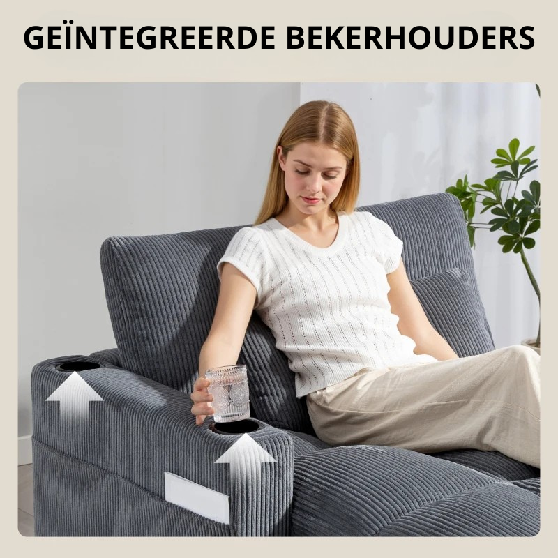 Nancy's Ostiglia 1-Zitsbank - Lounge Fauteuil - Slaapbank - Met Bekerhouders - Donkergrijs - Corduroy