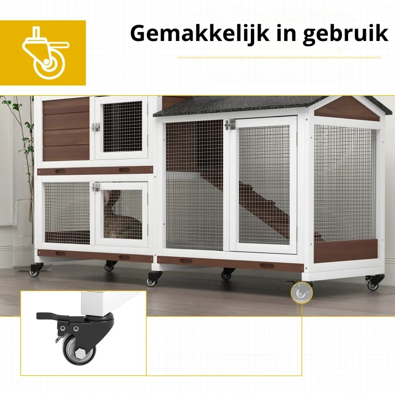 Nancy's Pisticci Dierenhok - Konijnenhok - Dierenkooi - Bruin / Zwart - Dennenhout - ± 155 x 55 x 100 cm