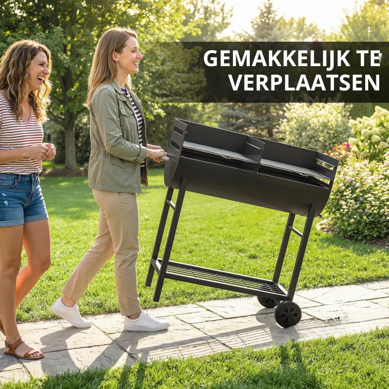 Nancy's Seccheto Houtskoolbarbecue - BBQ - Barbecue - In hoogte verstelbare grillroosters - Draagbaar ontwerp met wielen - Zwart