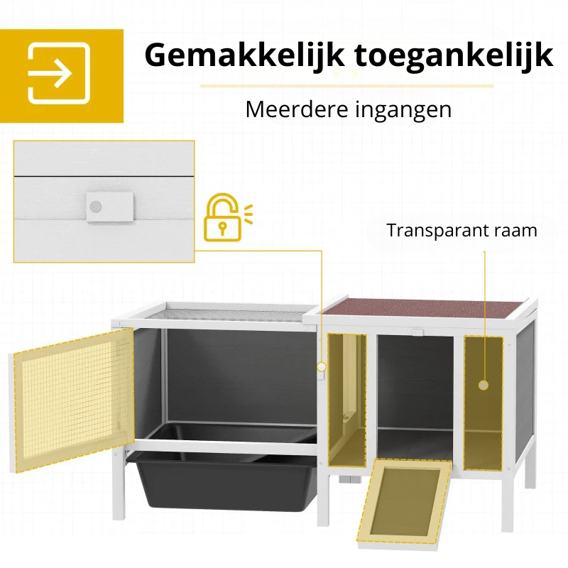Nancy's Piteglio Dierenverblijf - Konijnenhok - Dierenhok - Wit / Grijs / Bruin - Dennenhout - ± 105 x 55 x 50 cm