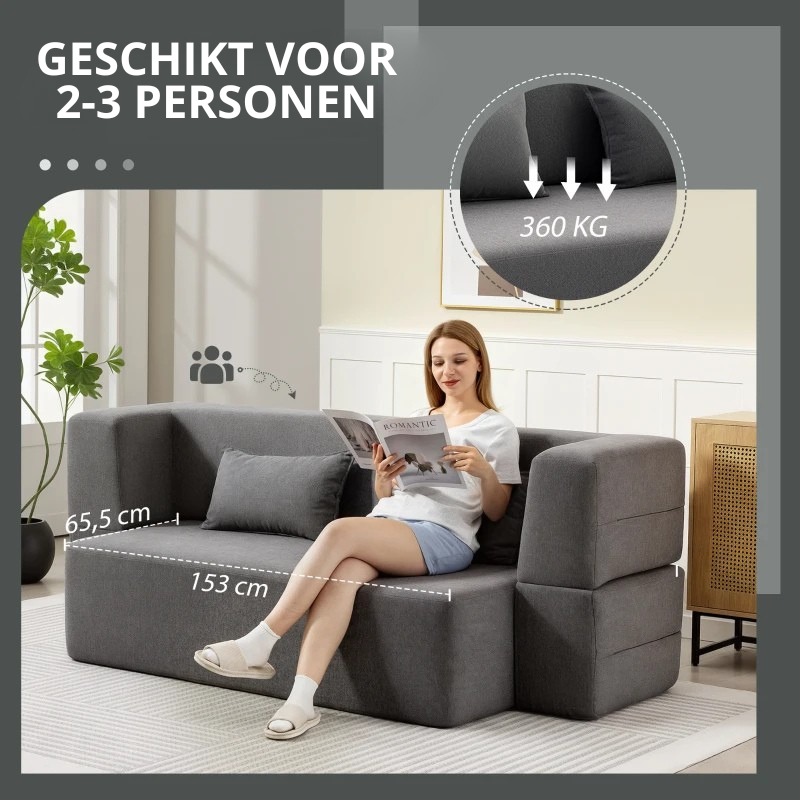 Nancy's Ottone Slaapbank - Logeerbed - 2-Zitsbank - Grijs - Stof