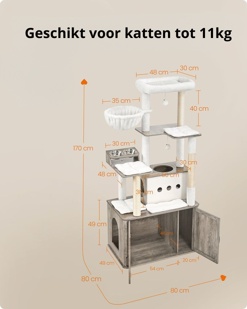 Nancy's Treixedo Krabpaal - Kattenboom - Kattentoren - Grijs - ± 80 x 50 x 170 cm