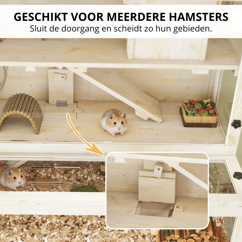 Nancy's Pontelatone Knaagdierkooi - Hamsterkooi - 3 Verdiepingen - Dennenhout - ± 100 x 50 x 85 cm