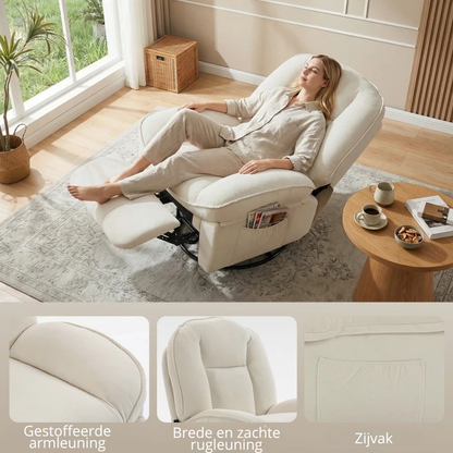 Nancy's Sermide Relaxfauteuil - Loungestoel - Relaxstoel - Fauteuil - Draaibaar - Verstelbaar - Crèmewit - Chenille