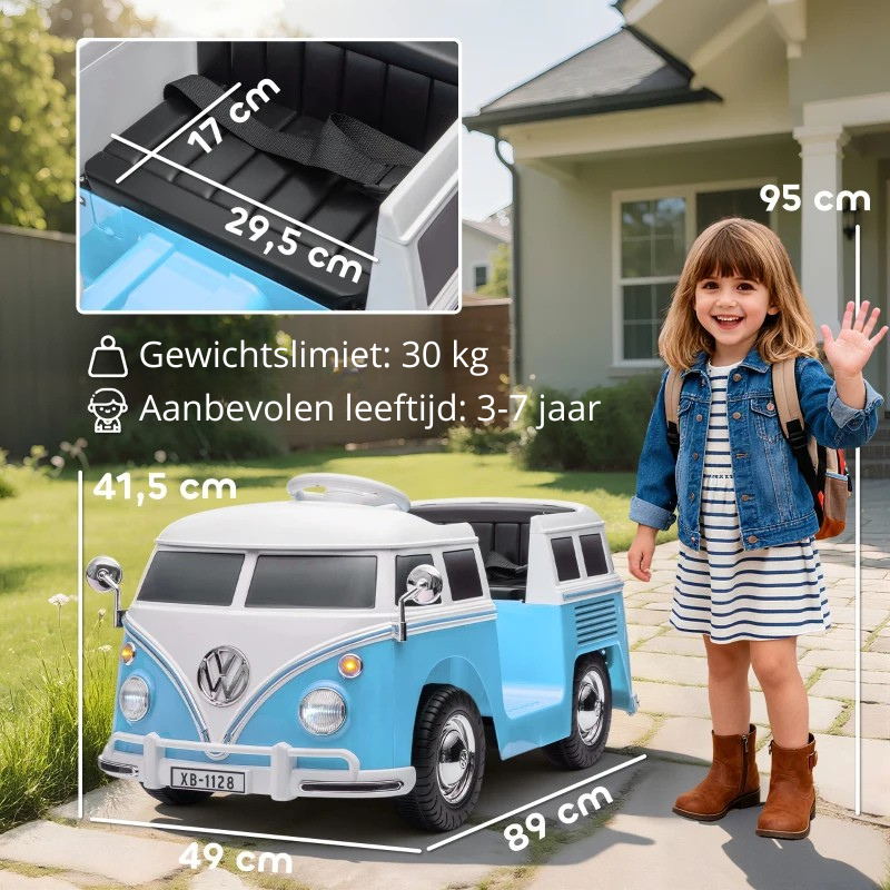 Nancy's Pettenasco Elektrische auto voor kinderen - Volkwagen Camper - Kinderauto - 3-8 km/u - Blauw