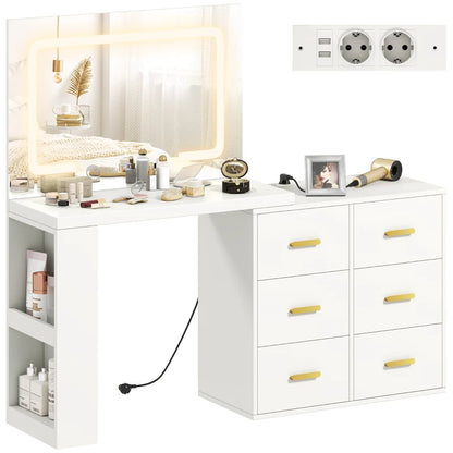 Nancy's Omegna Make Up Tafel - Kaptafel - LED-Spiegel - Met stopcontact en USB-aansluiting - Wit - ± 120 x 80 x 135 cm